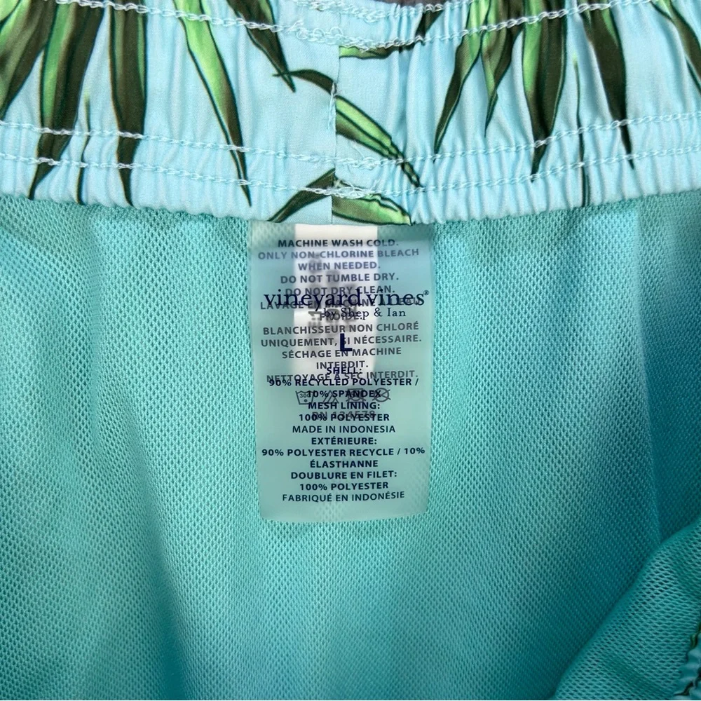 Vineyard Vines Mens Swim Trunks Large Chappy Palm Printed Green Lined 7” Inseam‎